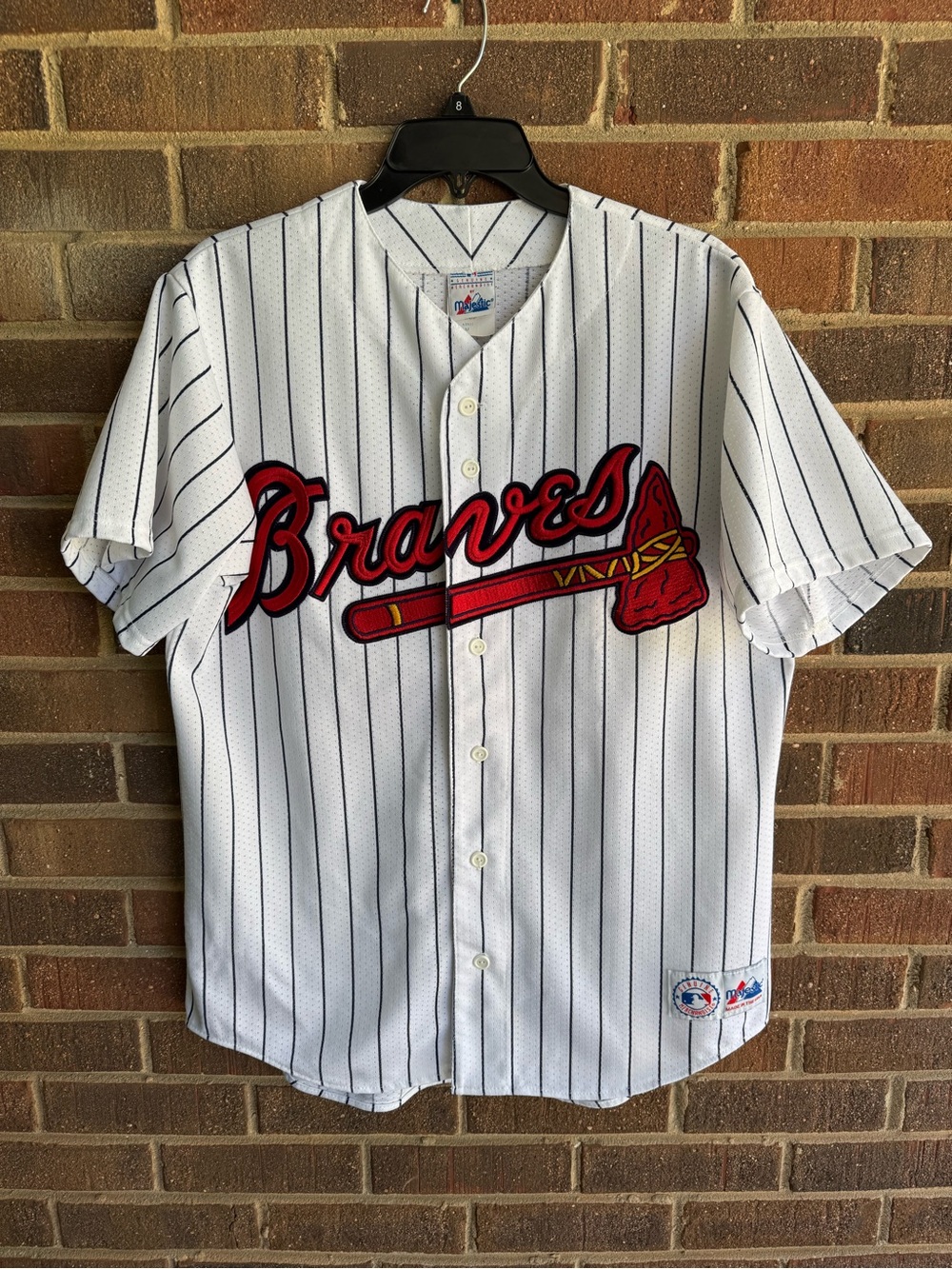 Atlanta Braves White Pinstripe Embroidered Baseball Jersey
